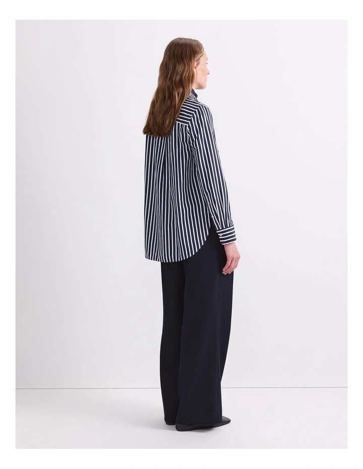 Hannah Stripe Cotton Silk Shirt in Blue image 2