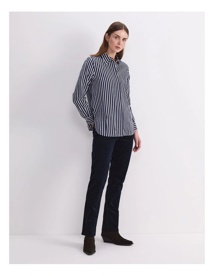 Hannah Stripe Cotton Silk Shirt in Blue image 3