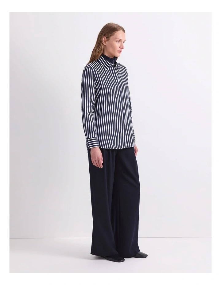 Hannah Stripe Cotton Silk Shirt in Blue image 3