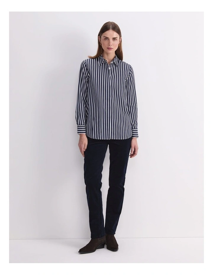 Hannah Stripe Cotton Silk Shirt in Blue image 4
