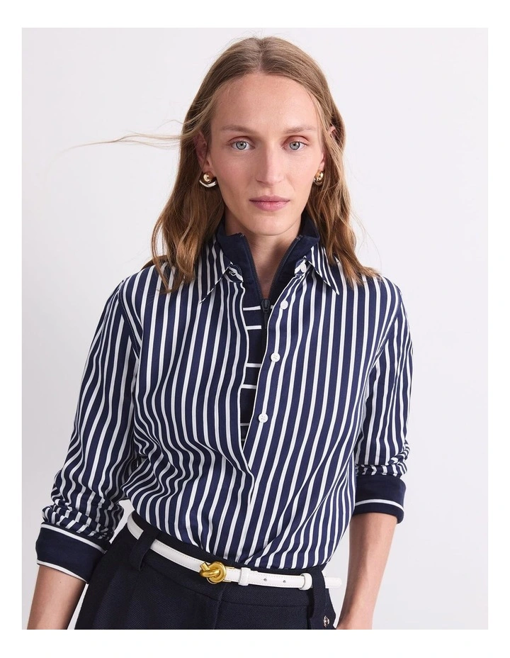 Hannah Stripe Cotton Silk Shirt in Blue image 4