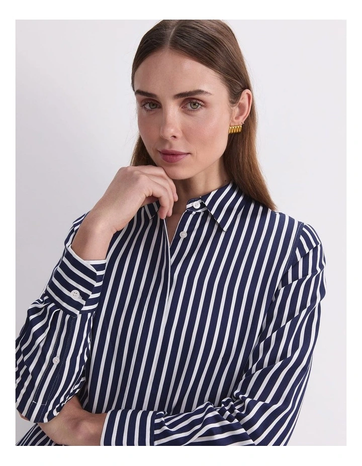 Hannah Stripe Cotton Silk Shirt in Blue image 6