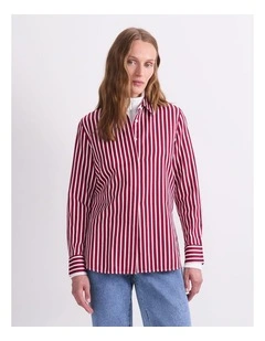 Hannah Stripe Cotton Silk Shirt in Red