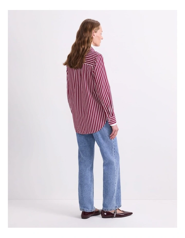 Hannah Stripe Cotton Silk Shirt in Red image 2