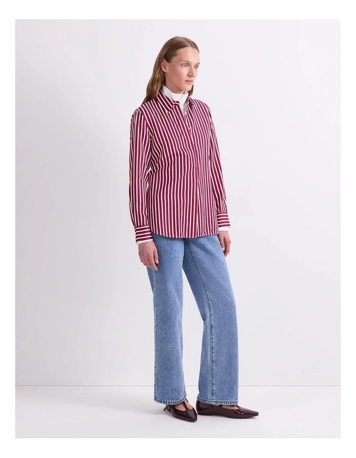 Hannah Stripe Cotton Silk Shirt in Red image 3