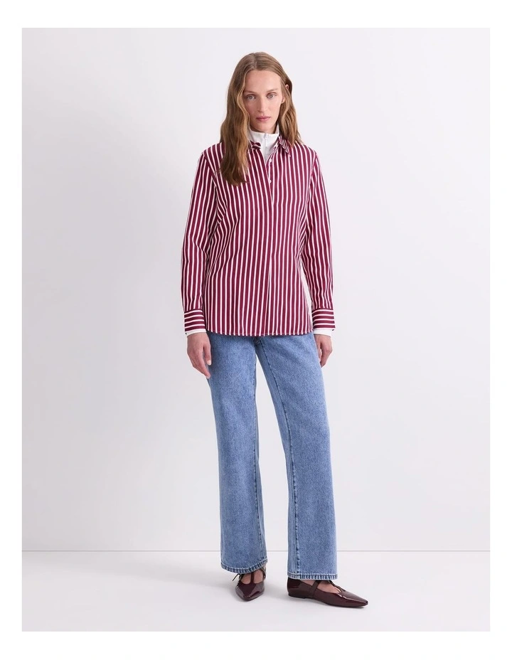 Hannah Stripe Cotton Silk Shirt in Red image 4