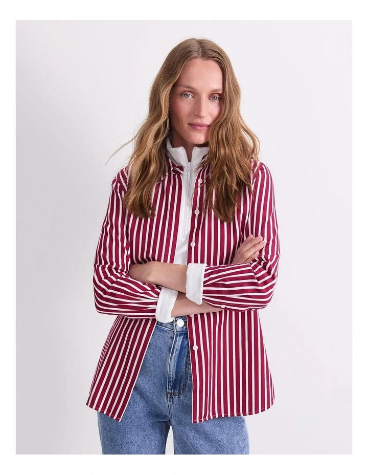 Hannah Stripe Cotton Silk Shirt in Red image 5