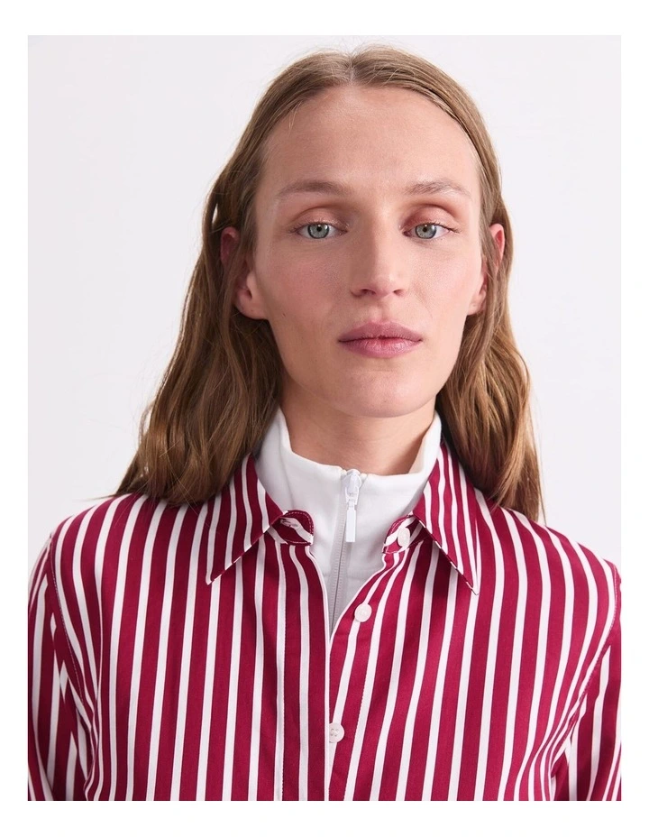 Hannah Stripe Cotton Silk Shirt in Red image 6