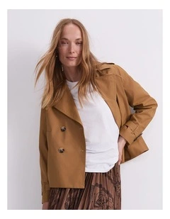 Audrey Crop Trench Coat in Brown