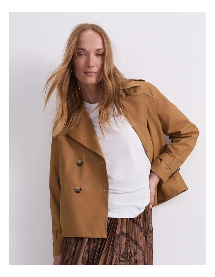 Audrey Crop Trench Coat in Brown image 1