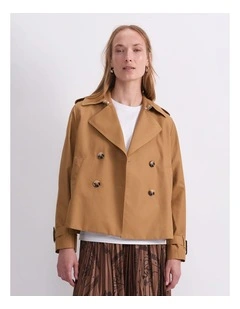 Audrey Crop Trench Coat in Brown