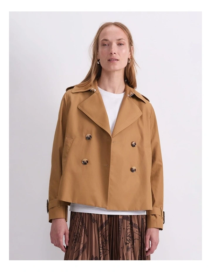 Audrey Crop Trench Coat in Brown image 1