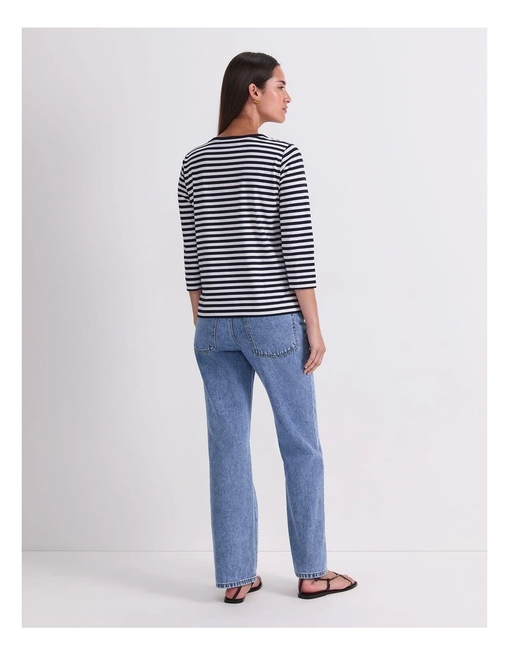 Mercerised Cotton 3/4 Sleeve Tee in Multi image 2