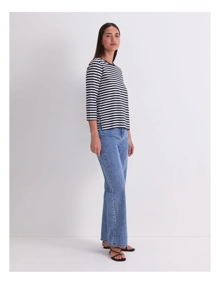 Mercerised Cotton 3/4 Sleeve Tee in Multi image 3