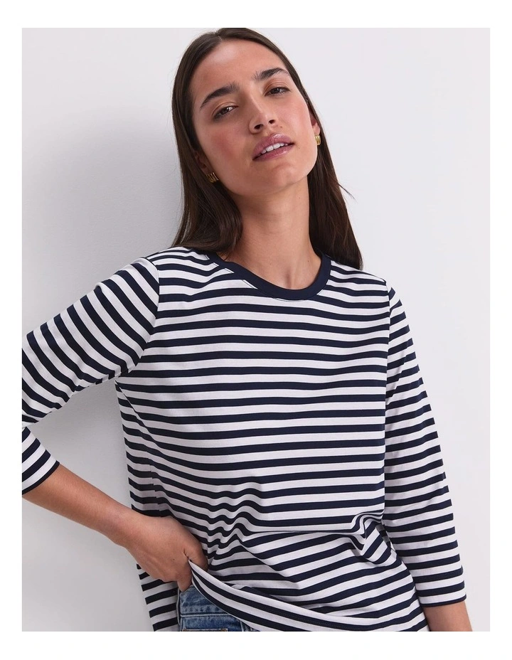 Mercerised Cotton 3/4 Sleeve Tee in Multi image 6