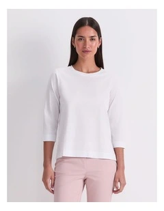 Mercerised Cotton 3/4 Sleeve Tee in White