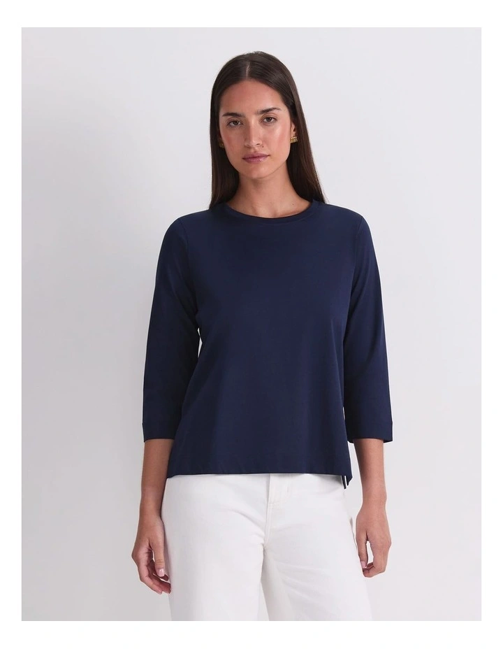Mercerised Cotton 3/4 Sleeve Tee in Blue image 1