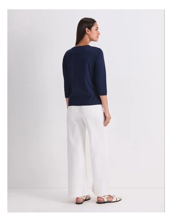 Mercerised Cotton 3/4 Sleeve Tee in Blue image 2