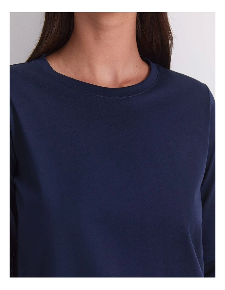 Mercerised Cotton 3/4 Sleeve Tee in Blue image 6