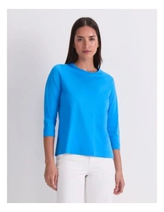 Mercerised Cotton 3/4 Sleeve Tee in Blue
