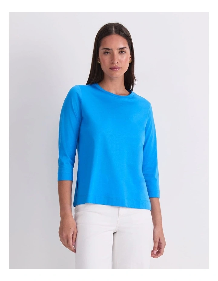 Mercerised Cotton 3/4 Sleeve Tee in Blue image 1