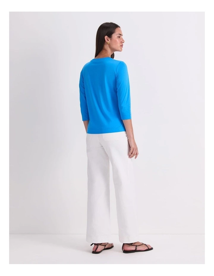 Mercerised Cotton 3/4 Sleeve Tee in Blue image 2
