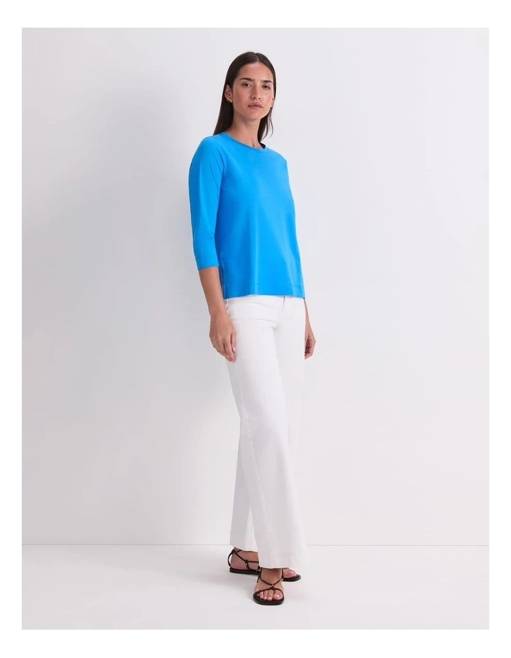 Mercerised Cotton 3/4 Sleeve Tee in Blue image 3