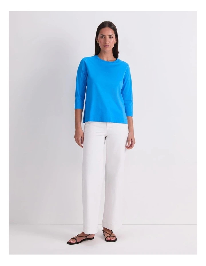 Mercerised Cotton 3/4 Sleeve Tee in Blue image 4