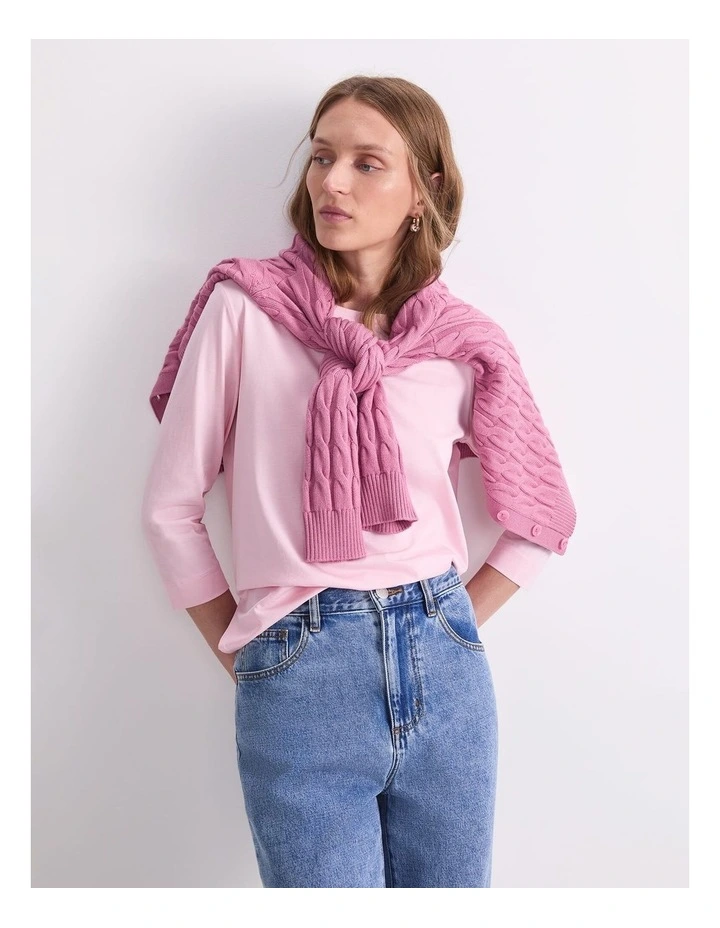 Mercerised Cotton Half Sleeve Tee in Pink image 5