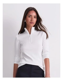 Lucy Zip Funnel Neck Top in White