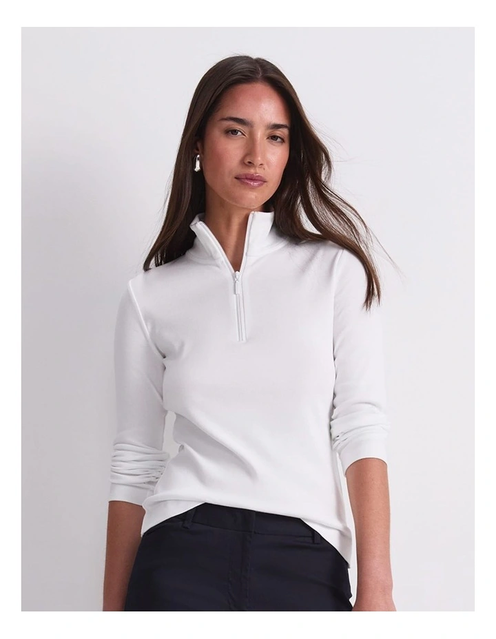 Lucy Zip Funnel Neck Top in White image 1