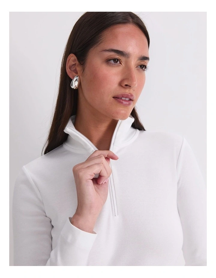 Lucy Zip Funnel Neck Top in White image 6