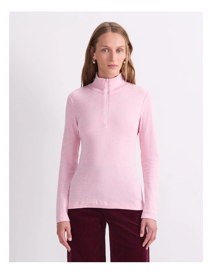 Lucy Zip Funnel Neck Top in Pink image 1