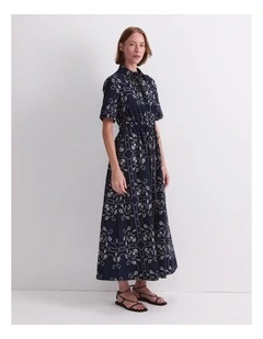 Sardinia Print Shirt Dress in Navy/Ivory