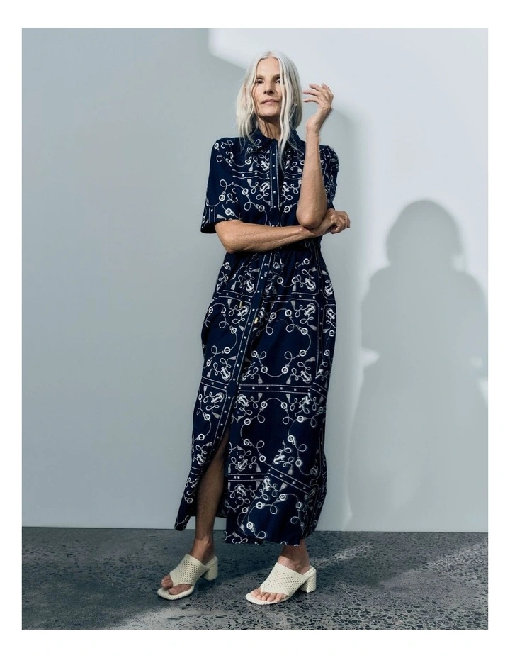 Sardinia Print Shirt Dress in Navy/Ivory image 3