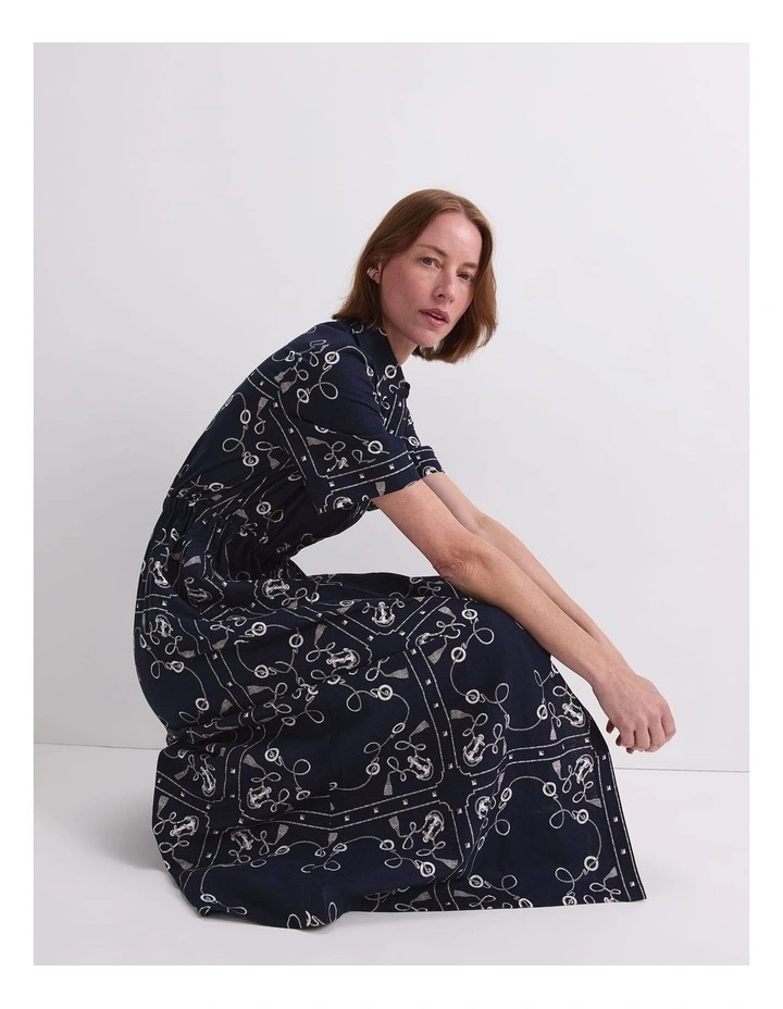 Sardinia Print Shirt Dress in Navy/Ivory image 4