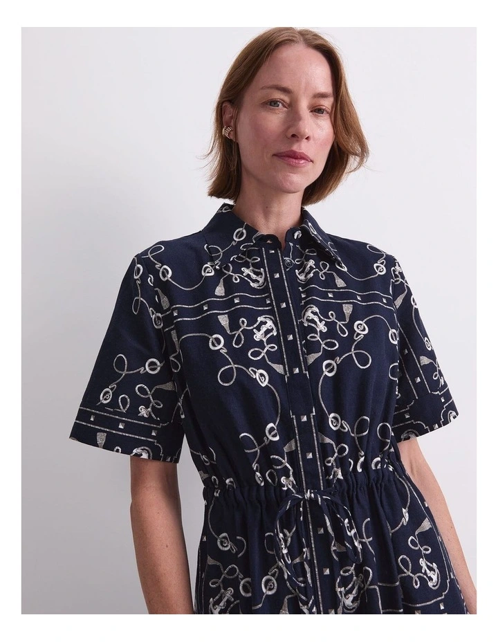 Sardinia Print Shirt Dress in Navy/Ivory image 5