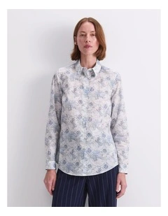 World Liberty Long Sleeve Shirt in White/Navy