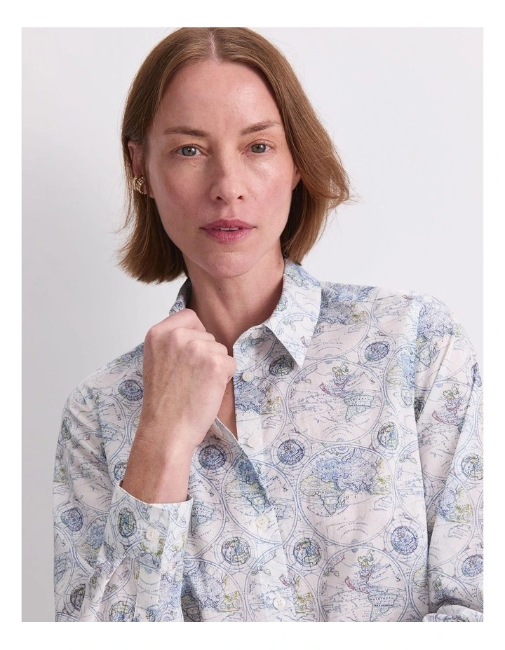 World Liberty Long Sleeve Shirt in White/Navy image 6