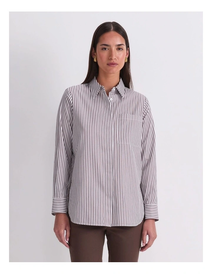 Priscilla Stripe Shirt in Choc/White image 1