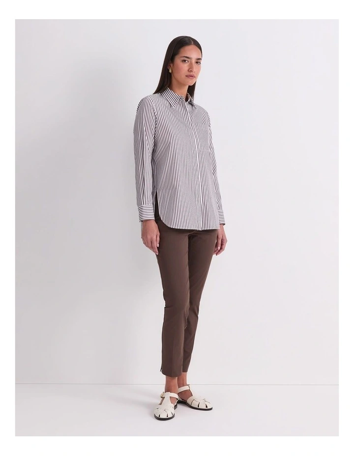 Priscilla Stripe Shirt in Choc/White image 3