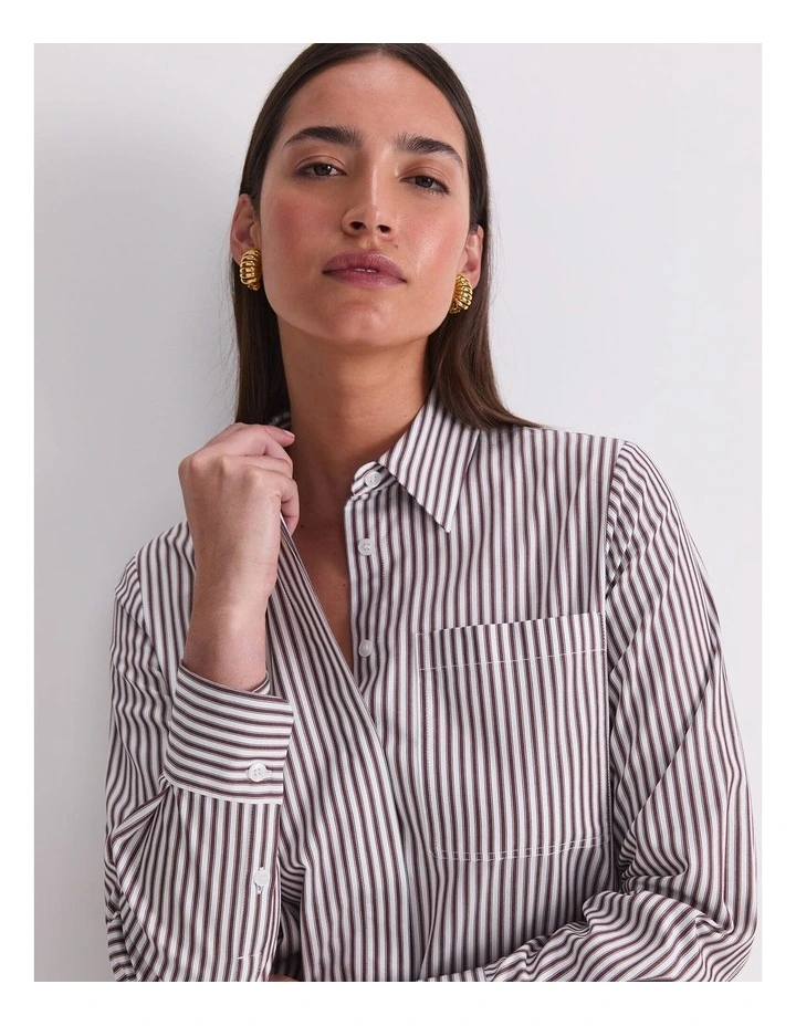 Priscilla Stripe Shirt in Choc/White image 6
