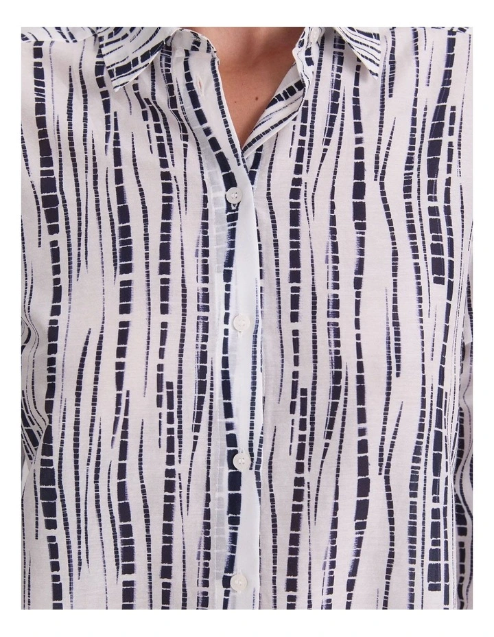 Stripe Cotton/Silk Long Sleeve Shirt in White/Navy image 7