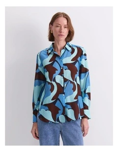 Geo Cotton/Silk Long Sleeve Shirt in Multi