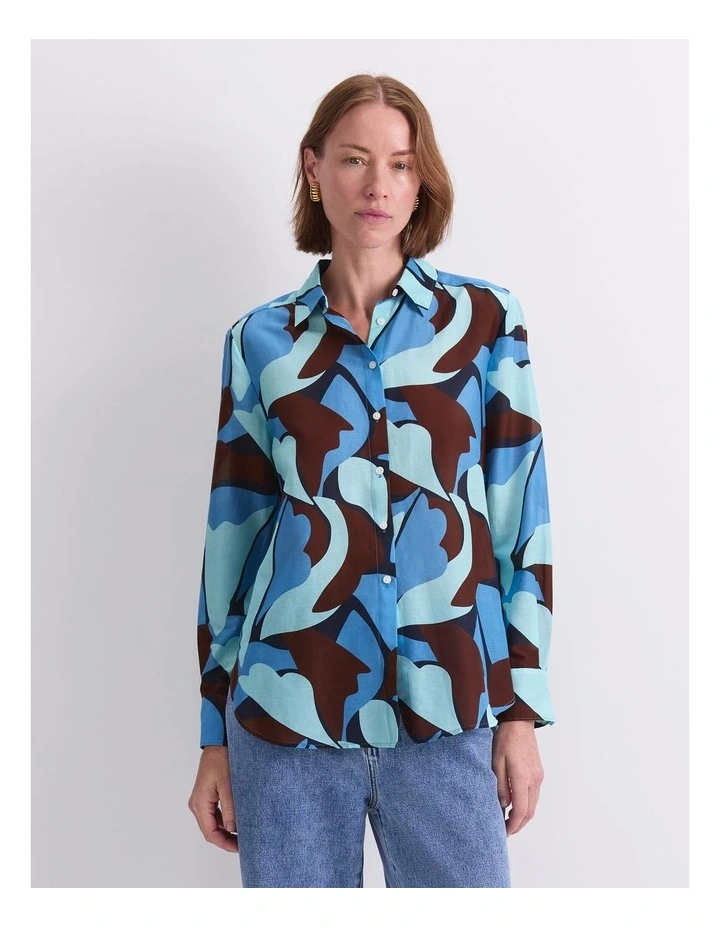 Geo Cotton/Silk Long Sleeve Shirt in Multi image 1