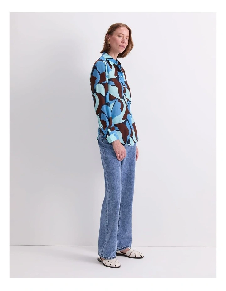 Geo Cotton/Silk Long Sleeve Shirt in Multi image 3