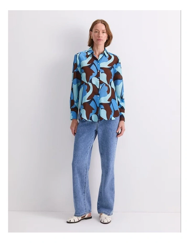 Geo Cotton/Silk Long Sleeve Shirt in Multi image 4