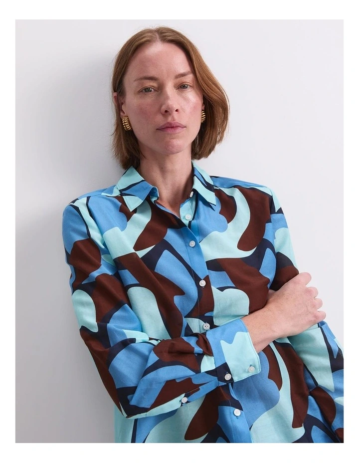 Geo Cotton/Silk Long Sleeve Shirt in Multi image 5