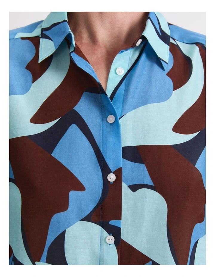 Geo Cotton/Silk Long Sleeve Shirt in Multi image 6
