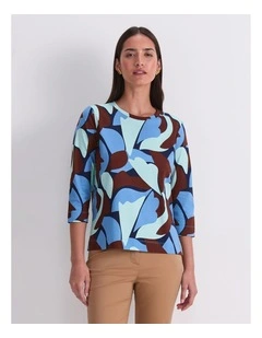 Geometric 3/4 Mercerised Tee in Multi